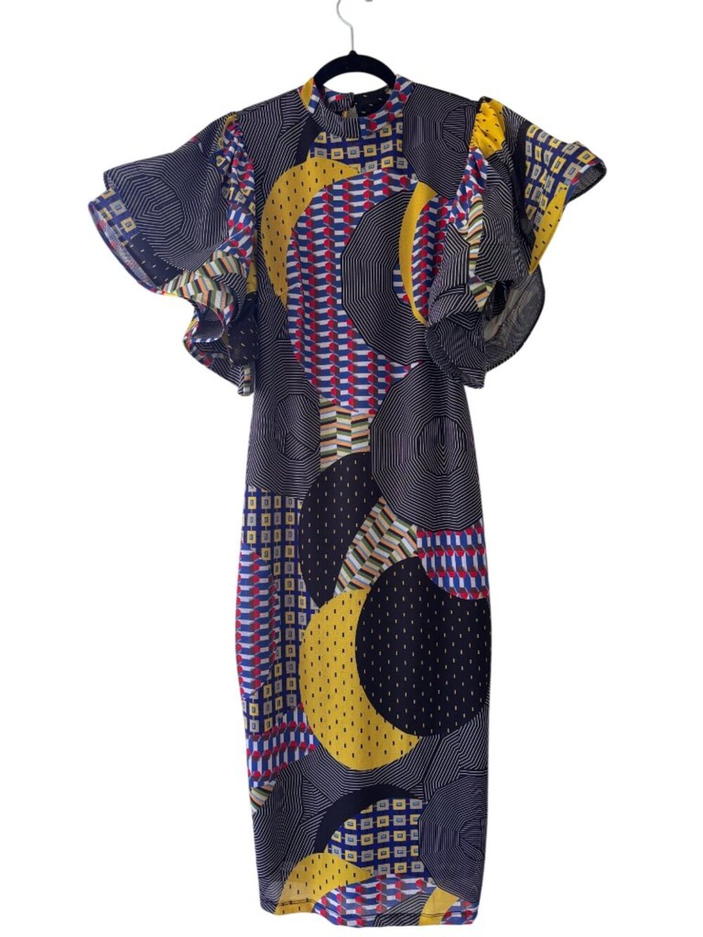 CQ by CQ Colorful Womens Dress With Abstract Print Ruffle Sleeves Midi - Picture 8 of 10